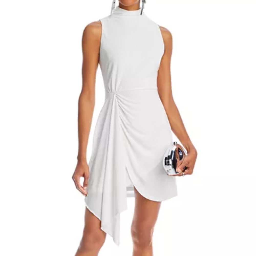 🆕 AQUA White Ruched Asymmetrical Cocktail Prom Wedding Dress Size XS